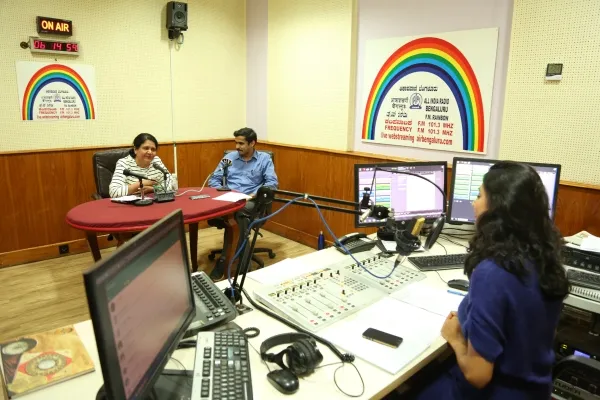 Nandita Gurjar and Rajesh Bhat being interviewed by RJ Kavya at AIR Rainbow 
