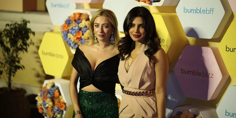 Bumble Founder and CEO Whitney Wolfe Herd with investor Priyanka Chopra at the app's launch in India
