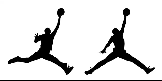 A silhouette of Rentmeester’s image (left) and the Jumpman logo (right), submitted as part of the court filing.