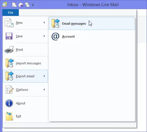 On File tab, go through “Export Email”, then “Email Messages”