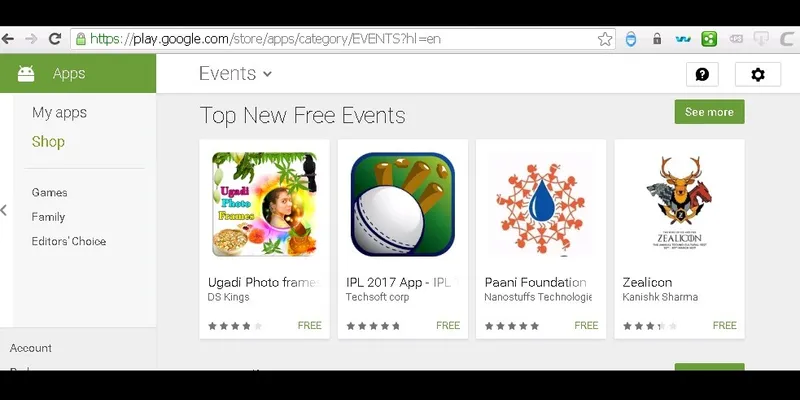 Obtained  the second slot in Top Free Events at Play Store 