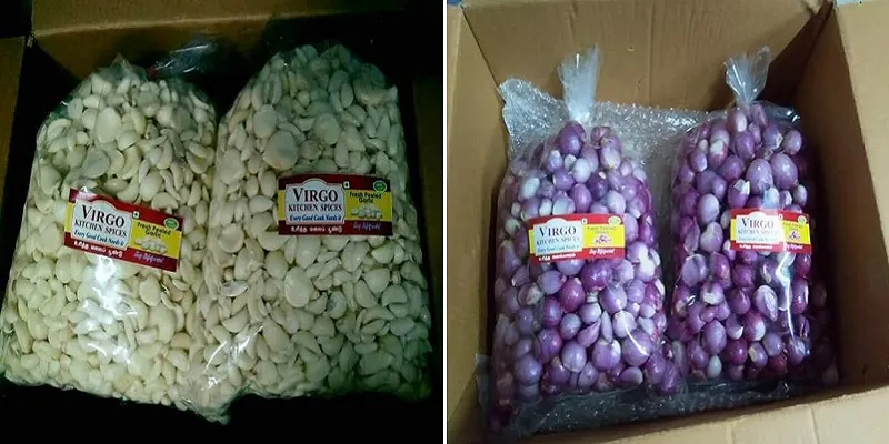 தோல் உரிக்கப்பட்ட வெங்காயம் மற்றும் பூண்டு