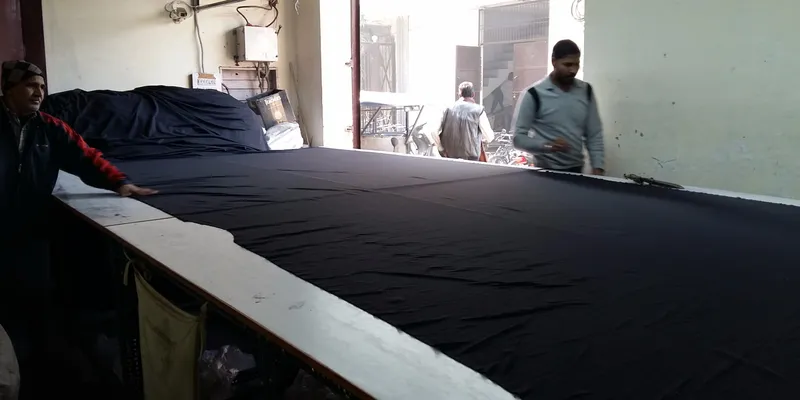 Fabric cutting on the table