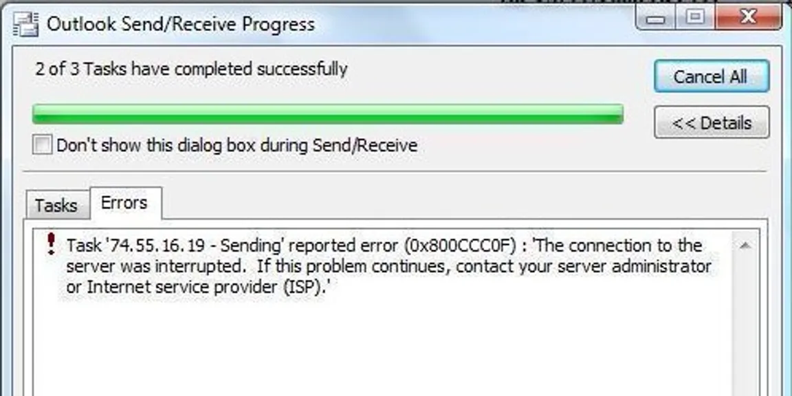 Outlook sending receiving error 0x800ccc0f in Windows 10, 8, 7 - fixed