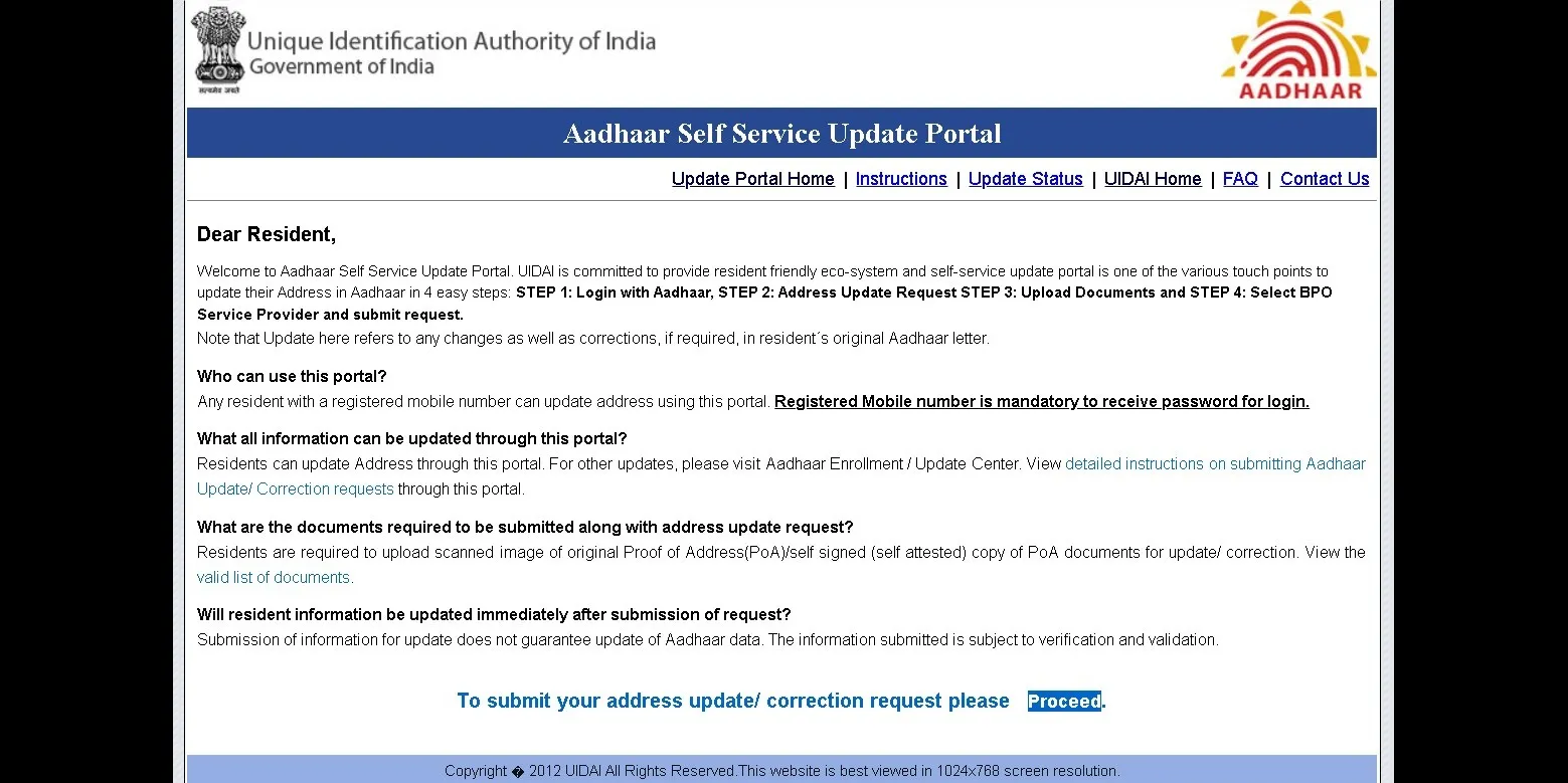 Aadhar Self Service Update Portal