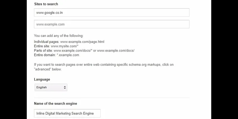 Google Custom Search Engine setting