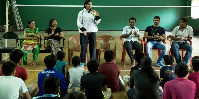 An interactive session with young and budding badminton players.