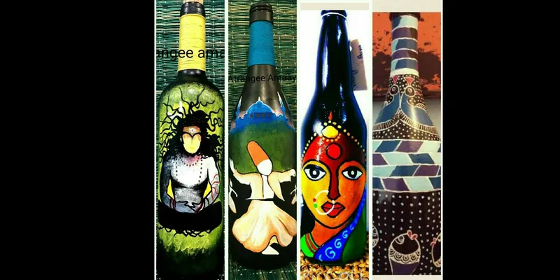 Art on wine bottles.