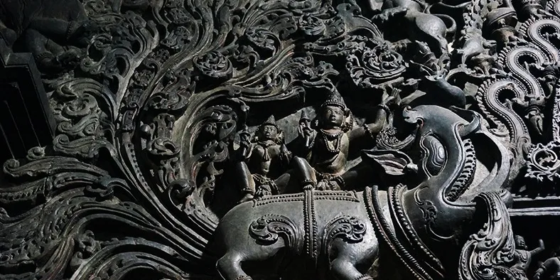 Photo #2: Mythological art in the Temple of Belur.