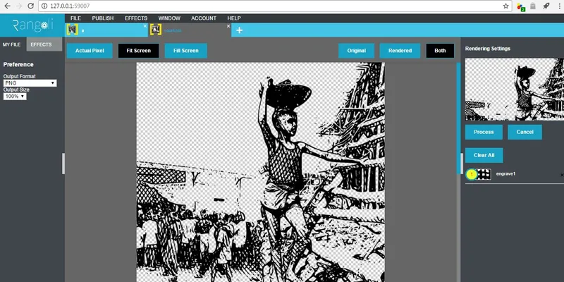 Rangoli user-interface showing the rendered vector image with transparency, ready to be used in the book.<br>