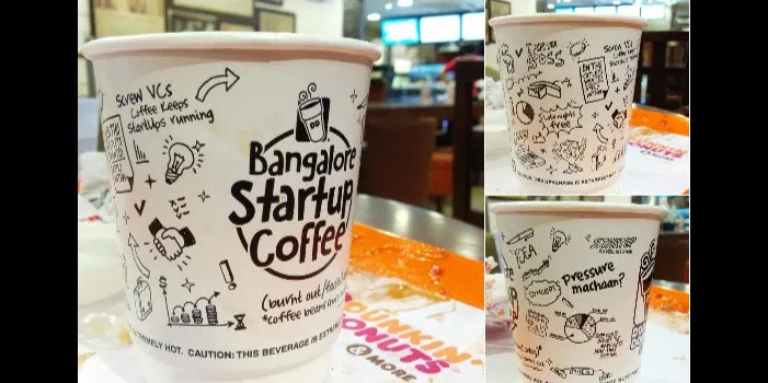 A picture of the startup cup is worth 1000 words – the specially marketed Bangalore Startup coffee is sold India wide Photo credit @apiita 