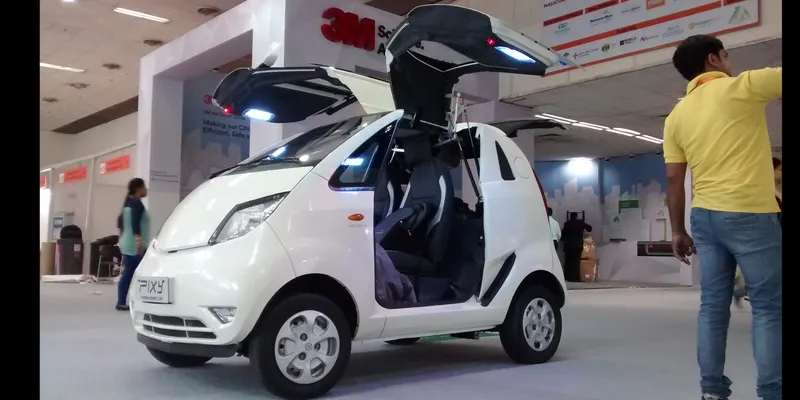 PIXY Smart Car at Smart Cities and Smart Transport Exhibition 2016, New Delhi, India